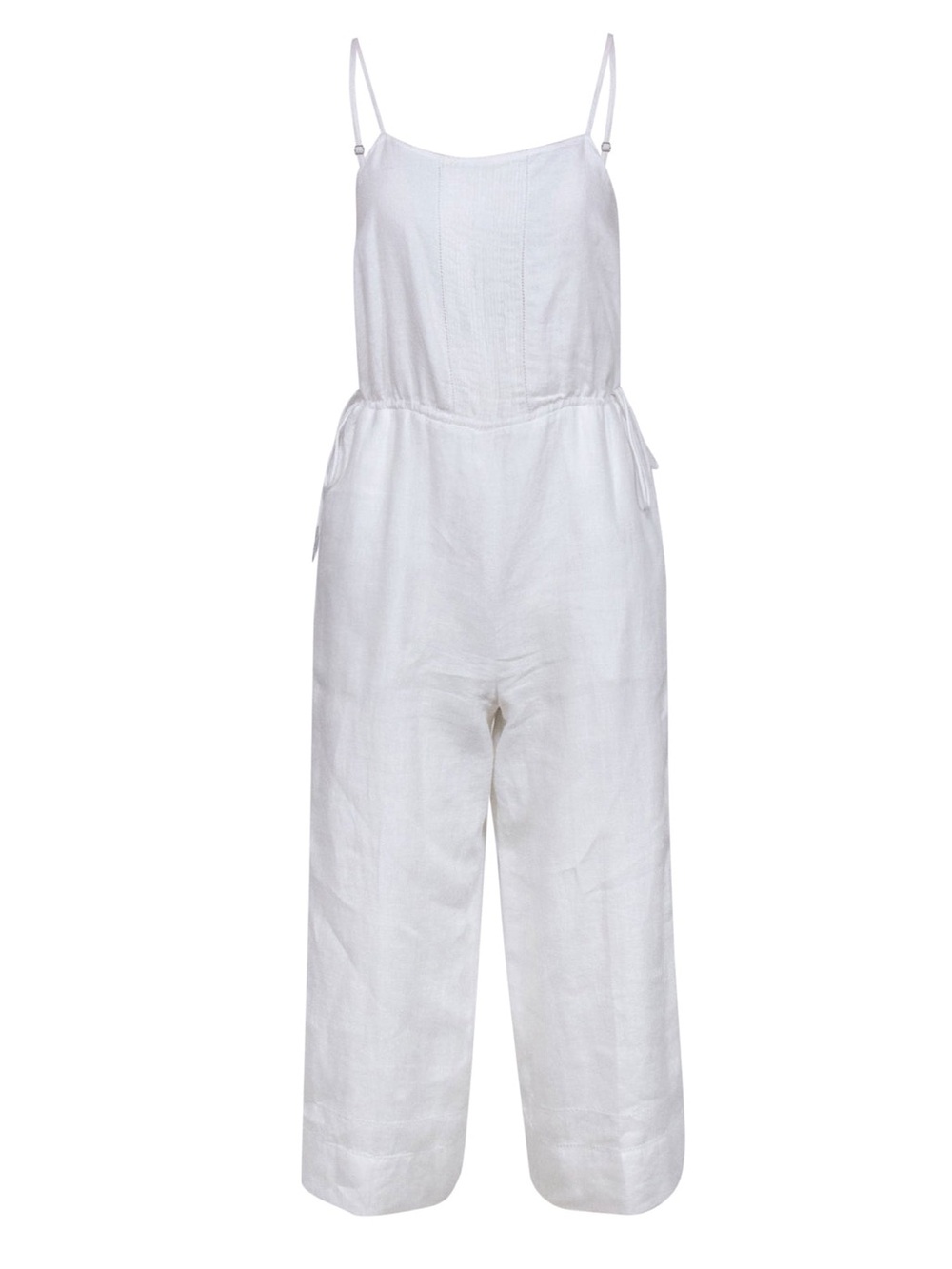 Magaschoni White Linen Wide Leg Jumpsuit Size XS Pockets